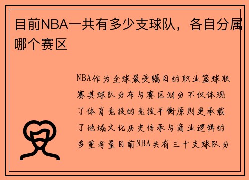 目前NBA一共有多少支球队，各自分属哪个赛区